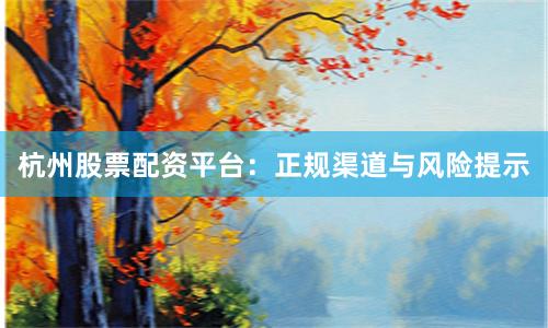 杭州股票配资平台:正规渠道与风险提示